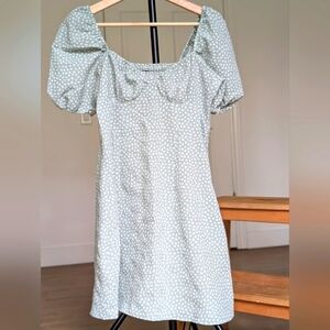 Elegant Puff Sleeve Dress in Pale Green Flowers Pattern - H&M - Size S (14-16Y)